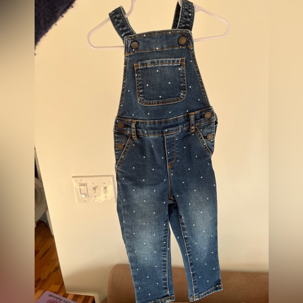 GAP Dark Blue Denim Overalls with White Polka Dots